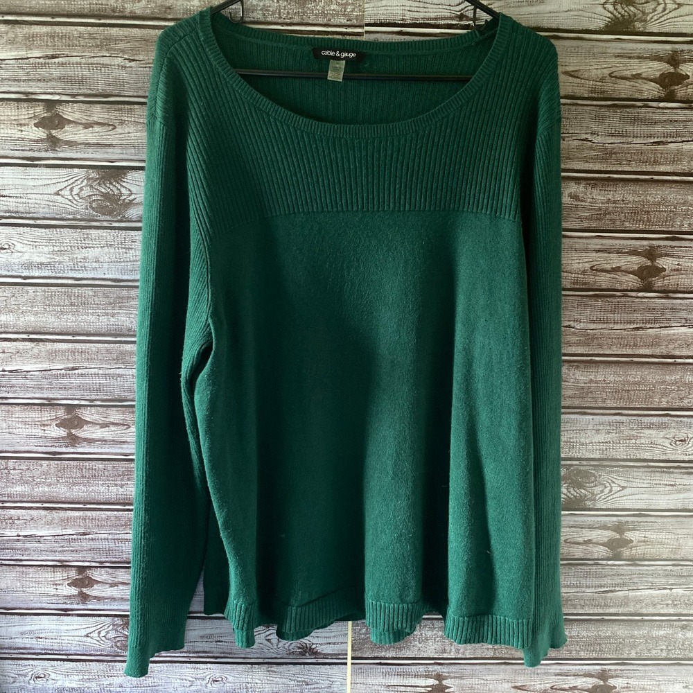 Cable & Gauge Women's‎ Long-Sleeved Sweater Size 1X Green Pullover